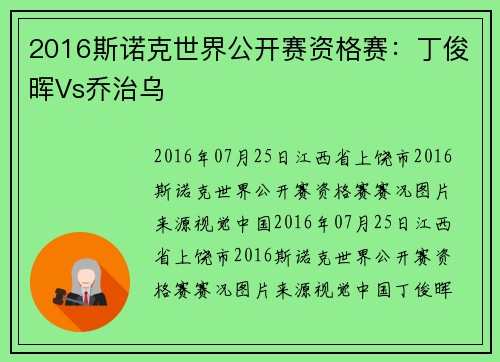 2016斯诺克世界公开赛资格赛：丁俊晖Vs乔治乌