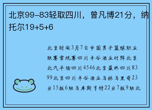 北京99-83轻取四川，曾凡博21分，纳托尔19+5+6